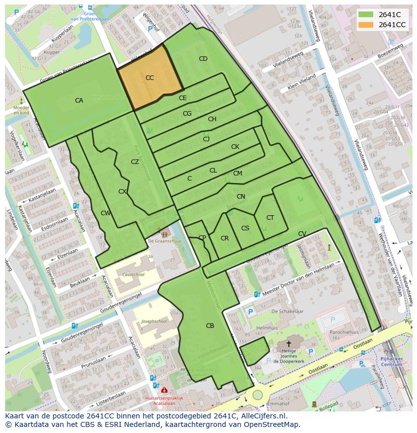 Afbeelding van het postcodegebied 2641 CC op de kaart.