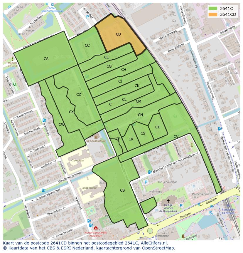 Afbeelding van het postcodegebied 2641 CD op de kaart.