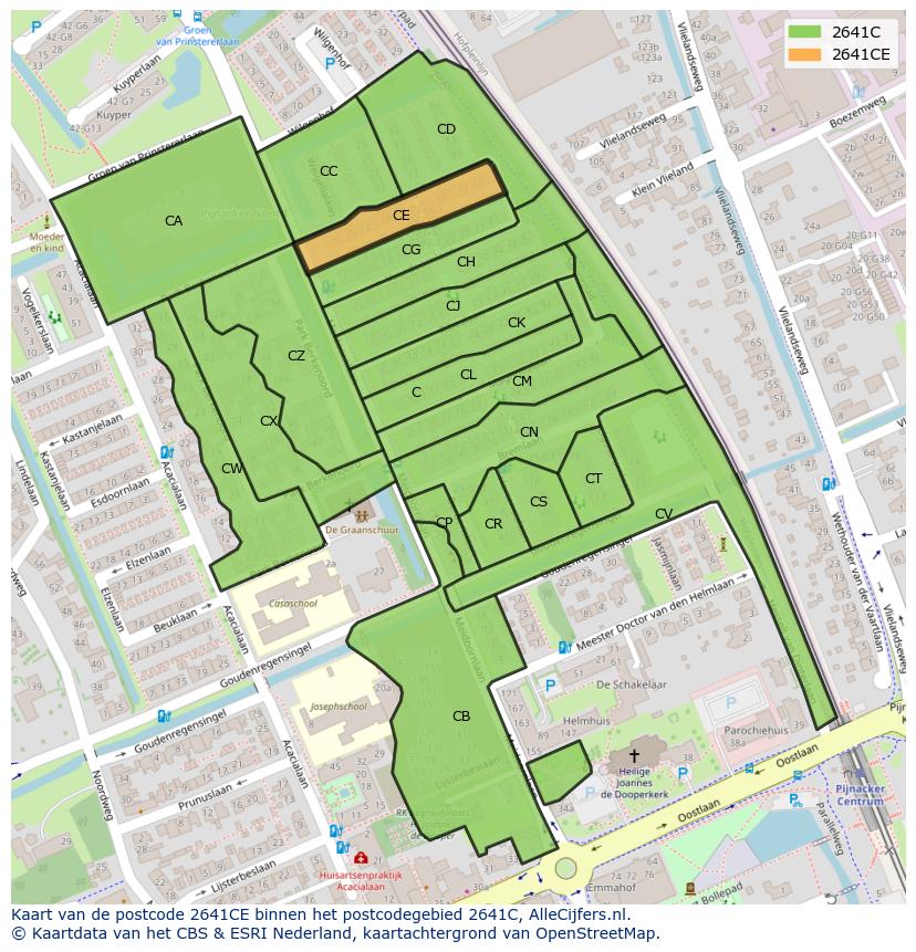 Afbeelding van het postcodegebied 2641 CE op de kaart.