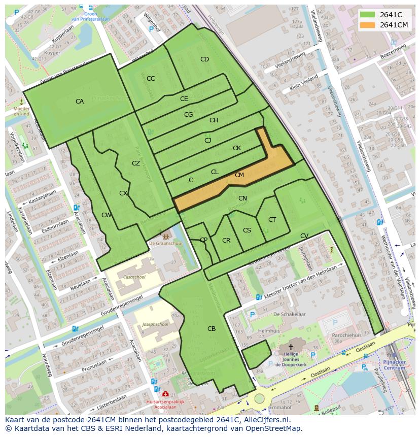 Afbeelding van het postcodegebied 2641 CM op de kaart.