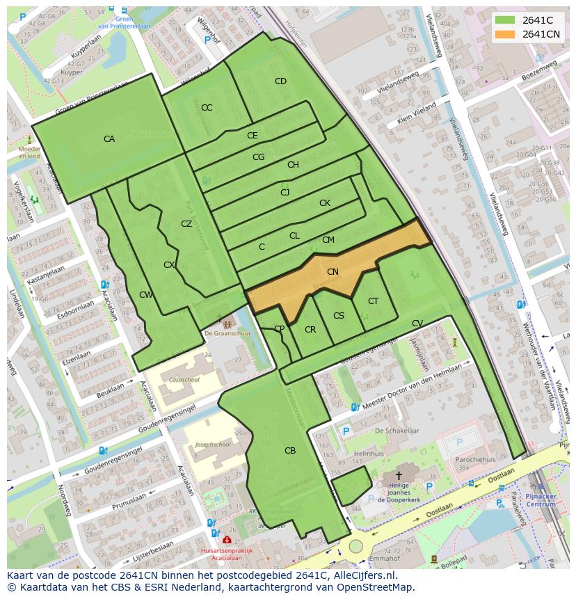 Afbeelding van het postcodegebied 2641 CN op de kaart.