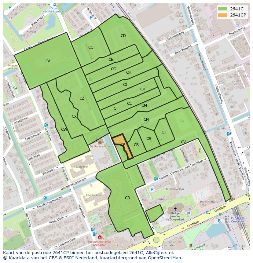 Afbeelding van het postcodegebied 2641 CP op de kaart.