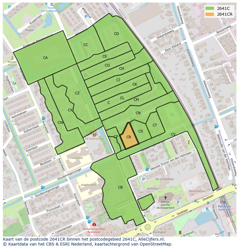 Afbeelding van het postcodegebied 2641 CR op de kaart.