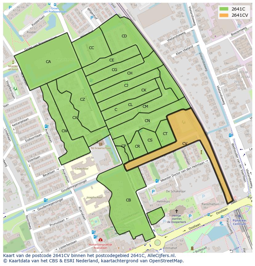 Afbeelding van het postcodegebied 2641 CV op de kaart.