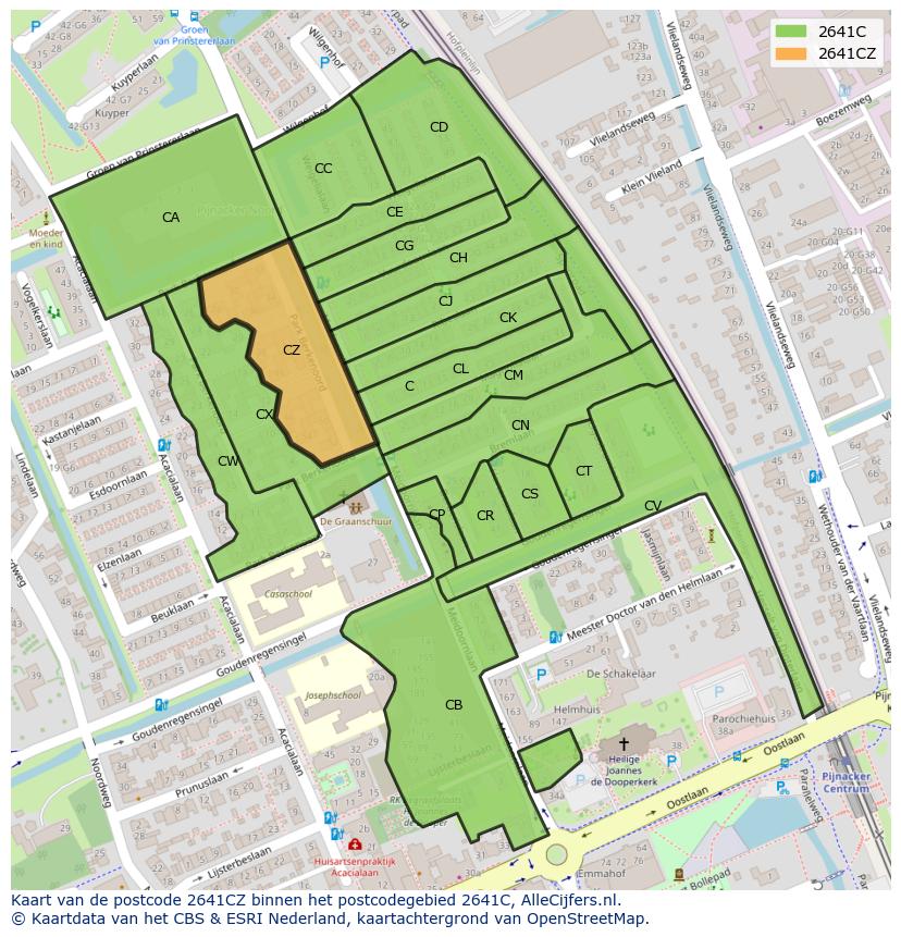 Afbeelding van het postcodegebied 2641 CZ op de kaart.