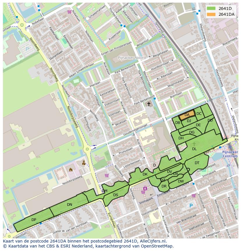 Afbeelding van het postcodegebied 2641 DA op de kaart.