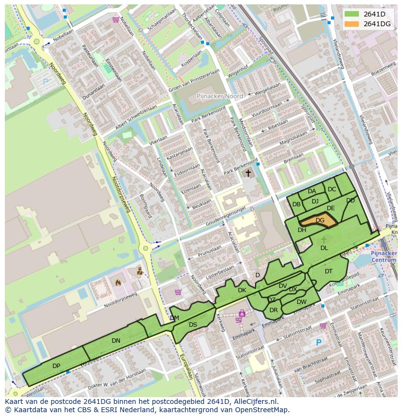 Afbeelding van het postcodegebied 2641 DG op de kaart.