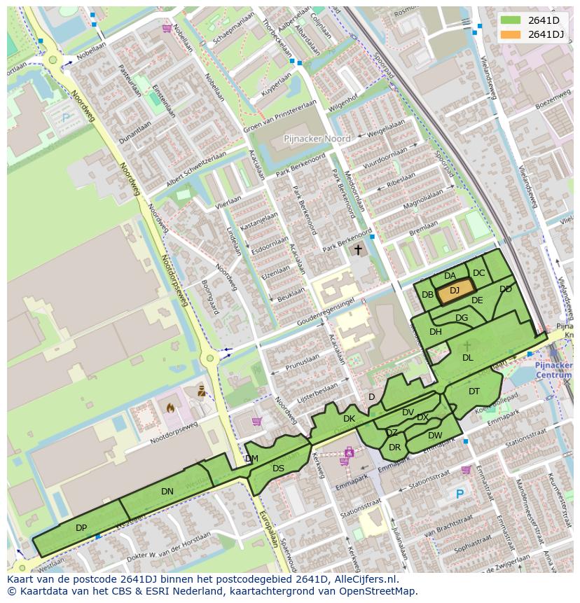 Afbeelding van het postcodegebied 2641 DJ op de kaart.