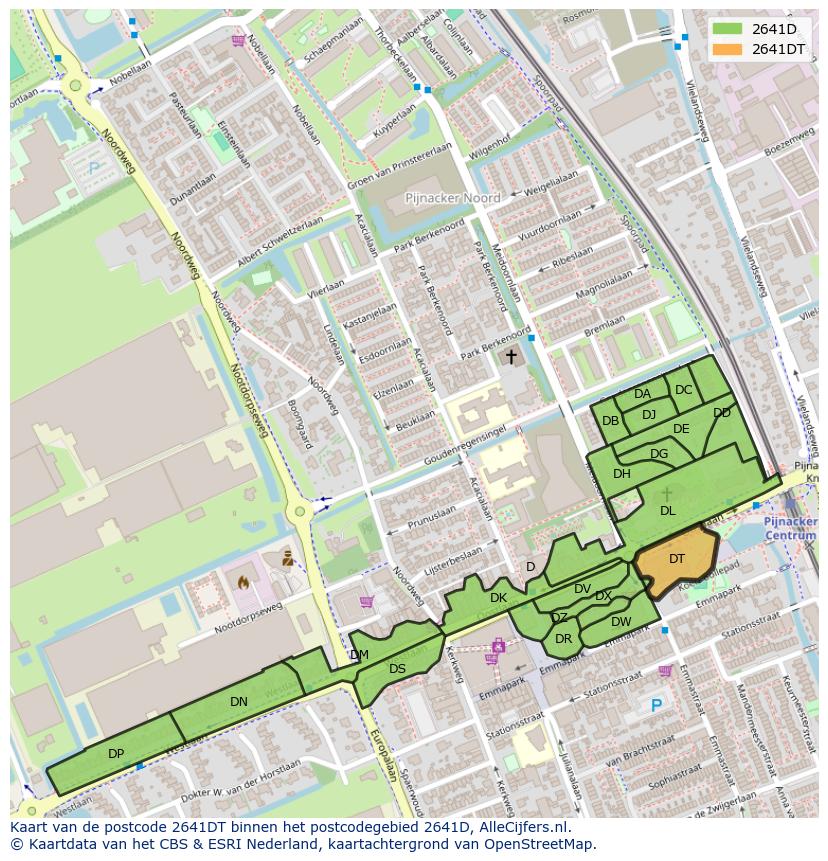 Afbeelding van het postcodegebied 2641 DT op de kaart.