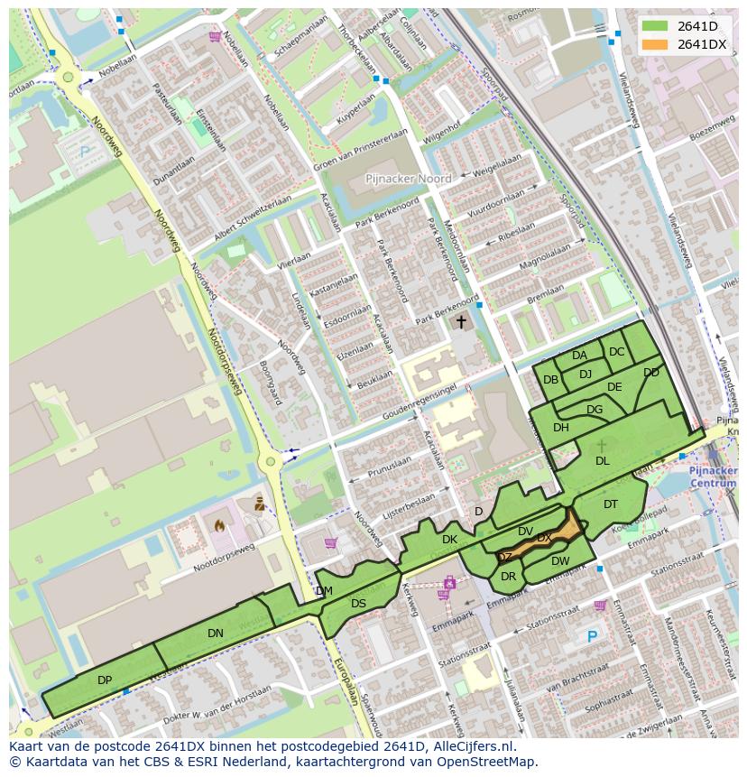 Afbeelding van het postcodegebied 2641 DX op de kaart.