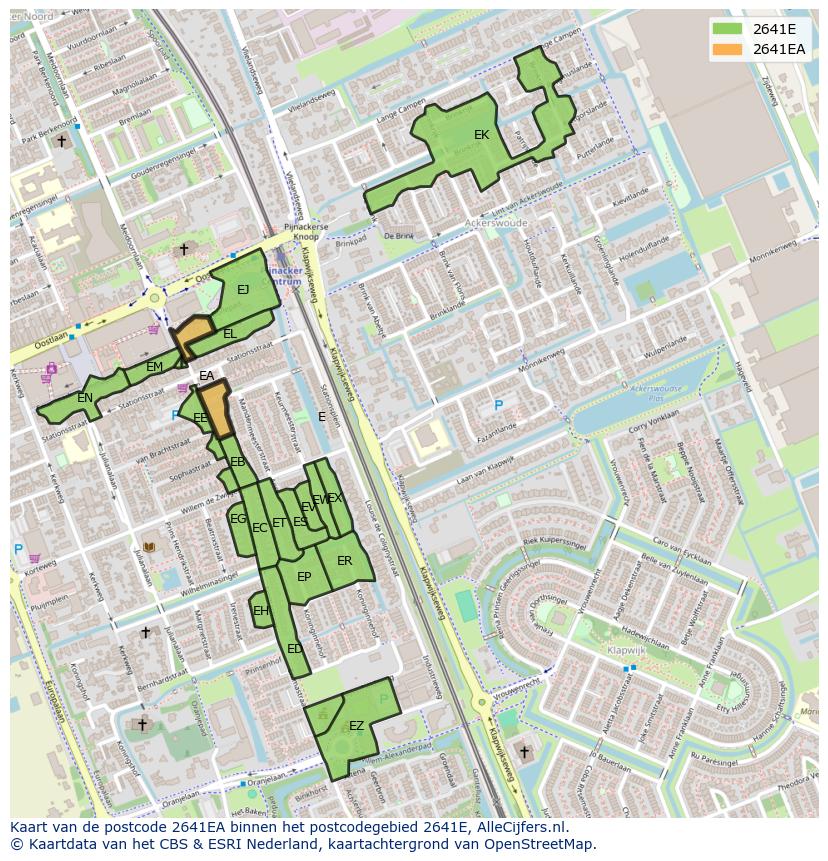 Afbeelding van het postcodegebied 2641 EA op de kaart.