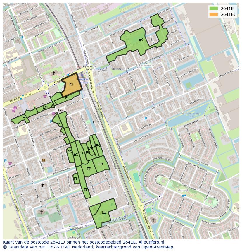 Afbeelding van het postcodegebied 2641 EJ op de kaart.