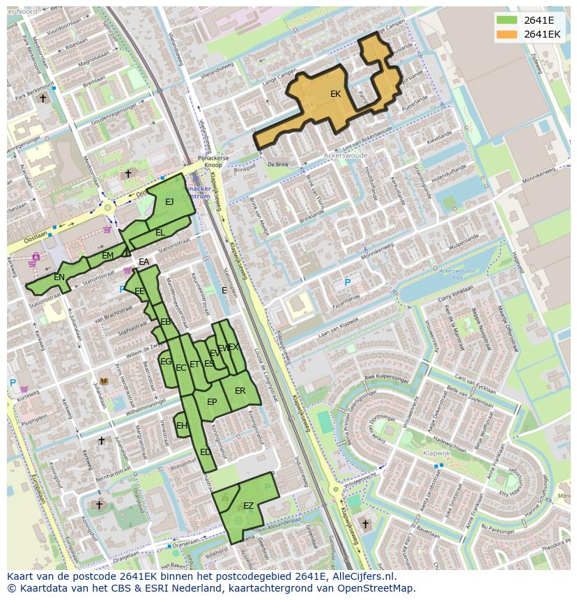 Afbeelding van het postcodegebied 2641 EK op de kaart.