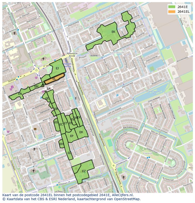 Afbeelding van het postcodegebied 2641 EL op de kaart.