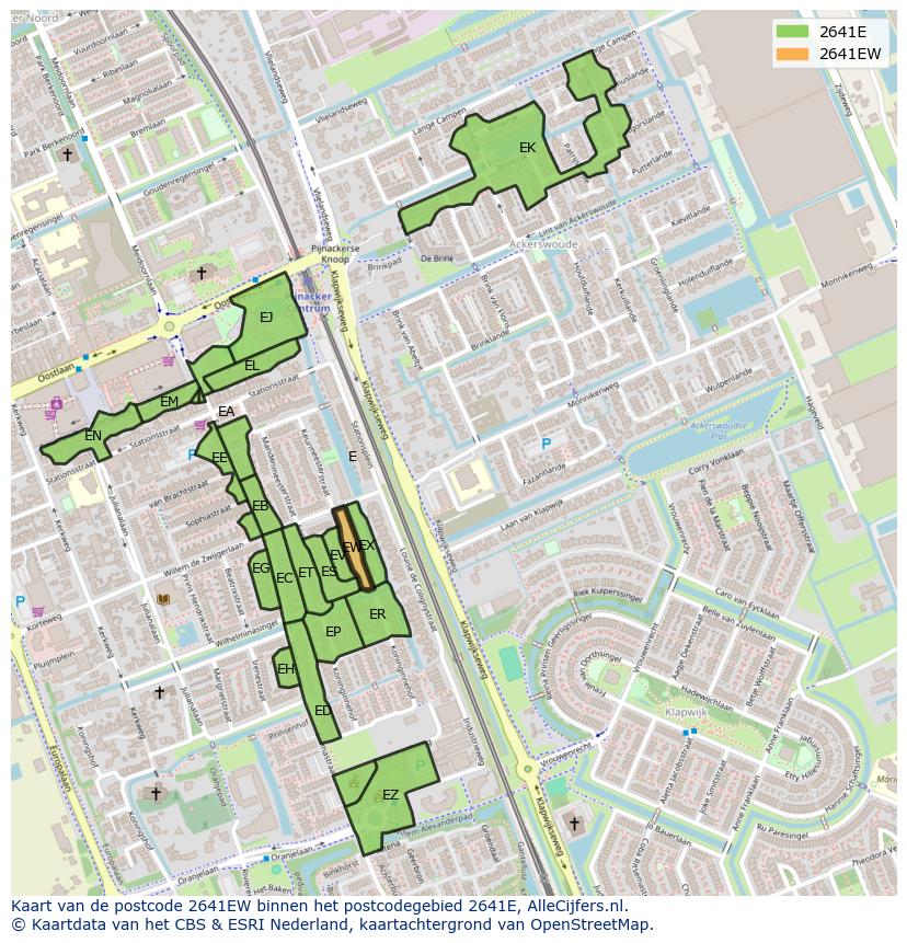 Afbeelding van het postcodegebied 2641 EW op de kaart.