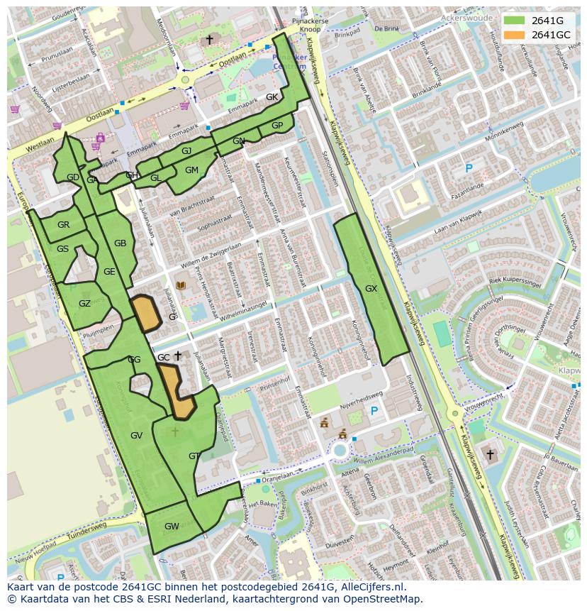 Afbeelding van het postcodegebied 2641 GC op de kaart.