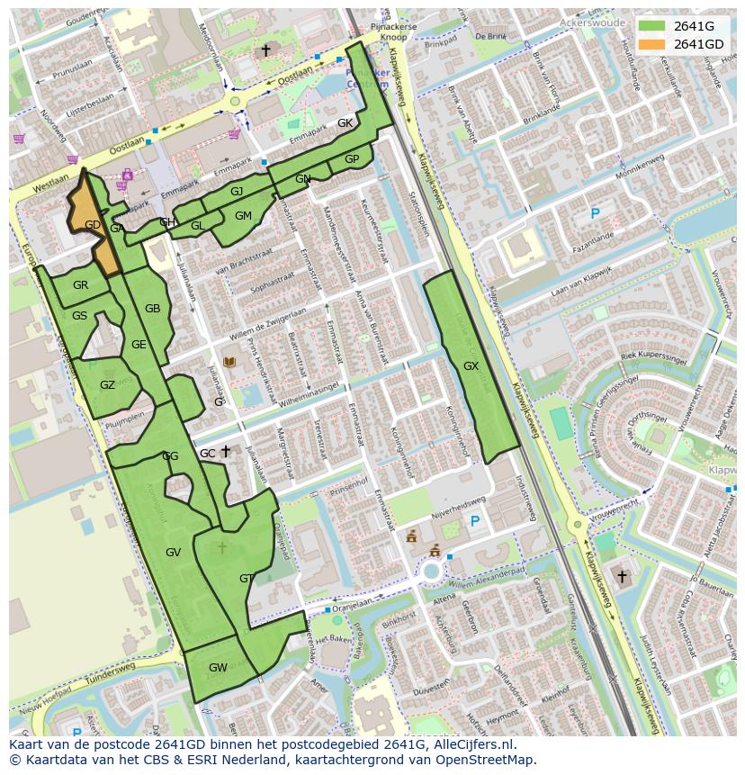 Afbeelding van het postcodegebied 2641 GD op de kaart.