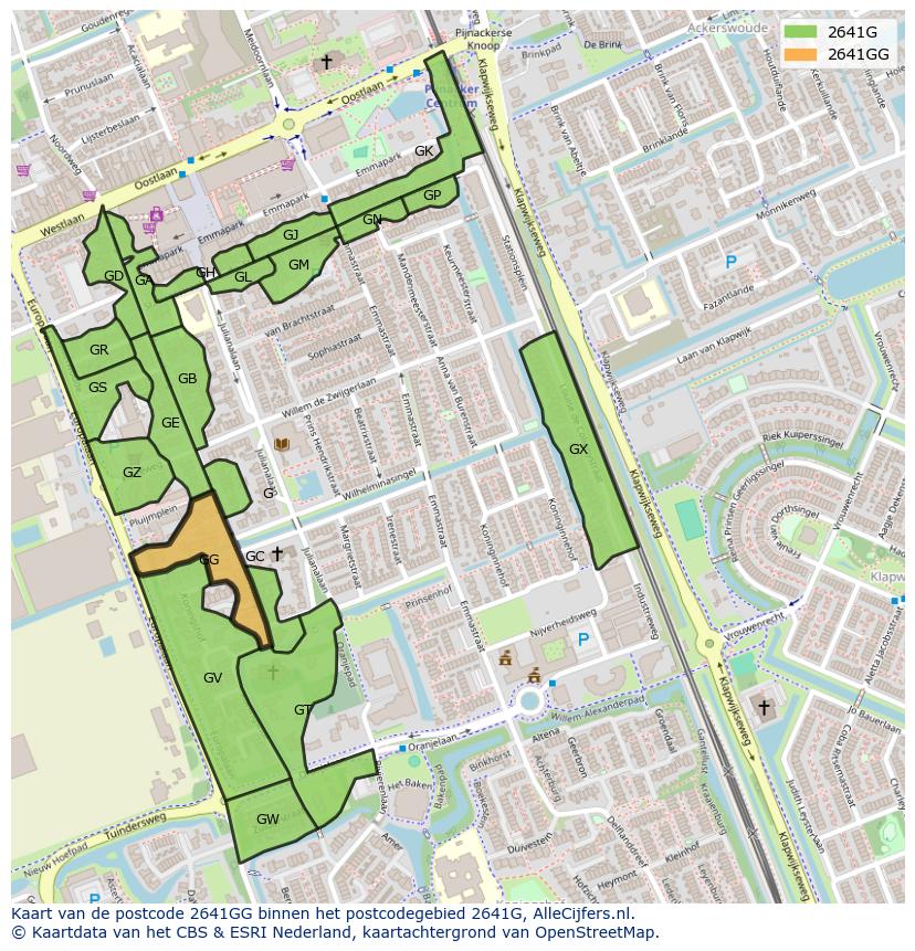Afbeelding van het postcodegebied 2641 GG op de kaart.