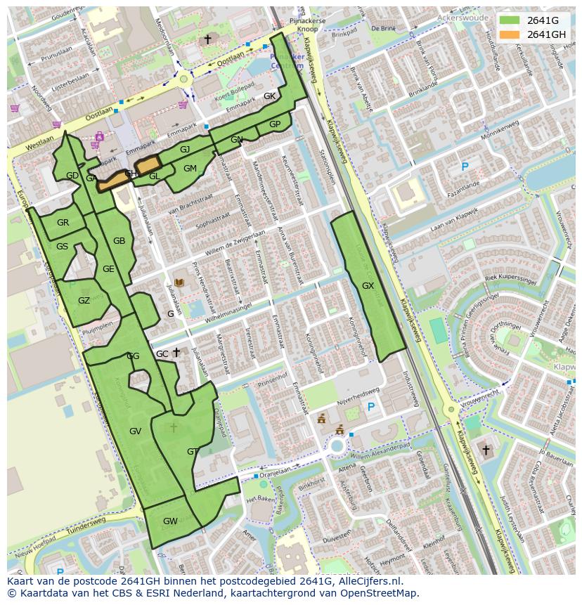 Afbeelding van het postcodegebied 2641 GH op de kaart.