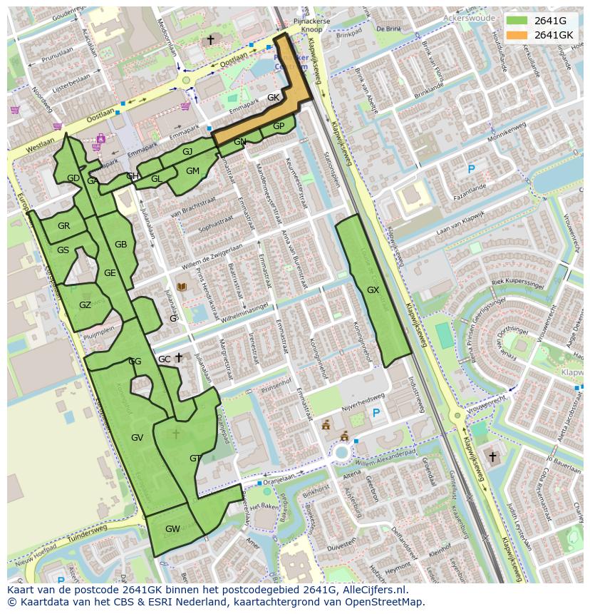 Afbeelding van het postcodegebied 2641 GK op de kaart.