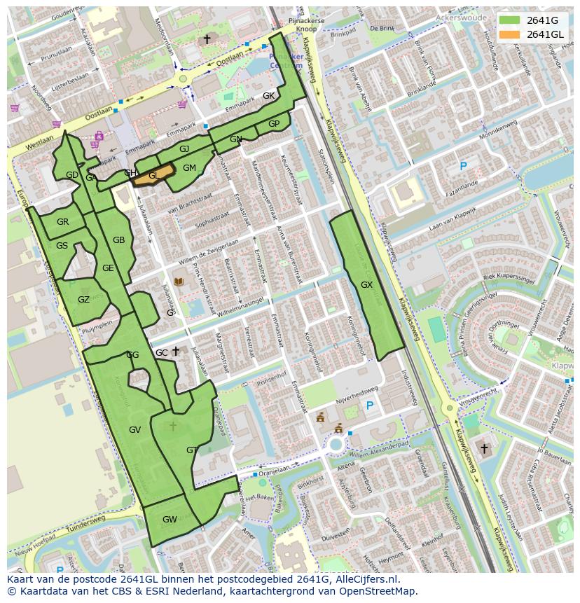 Afbeelding van het postcodegebied 2641 GL op de kaart.