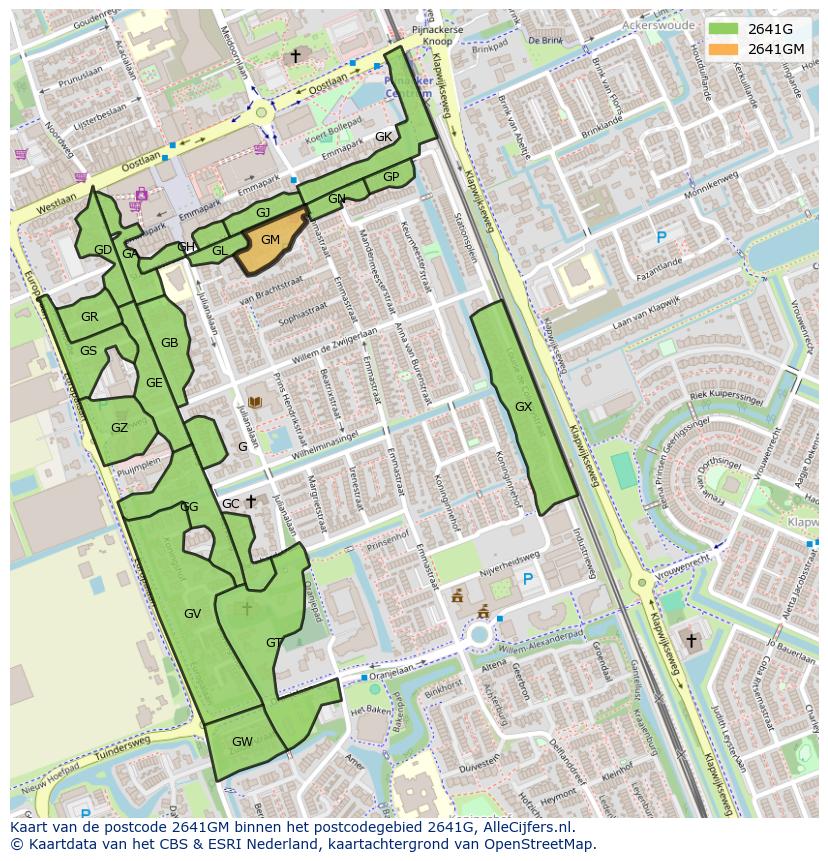 Afbeelding van het postcodegebied 2641 GM op de kaart.