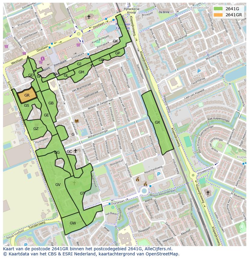 Afbeelding van het postcodegebied 2641 GR op de kaart.