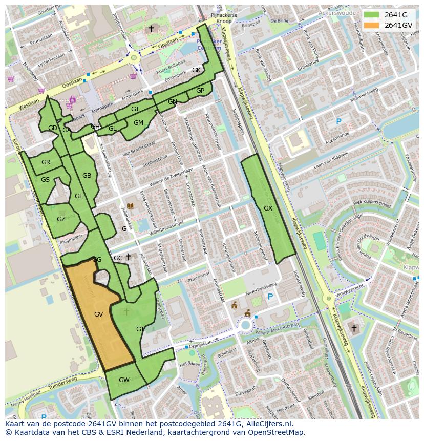 Afbeelding van het postcodegebied 2641 GV op de kaart.