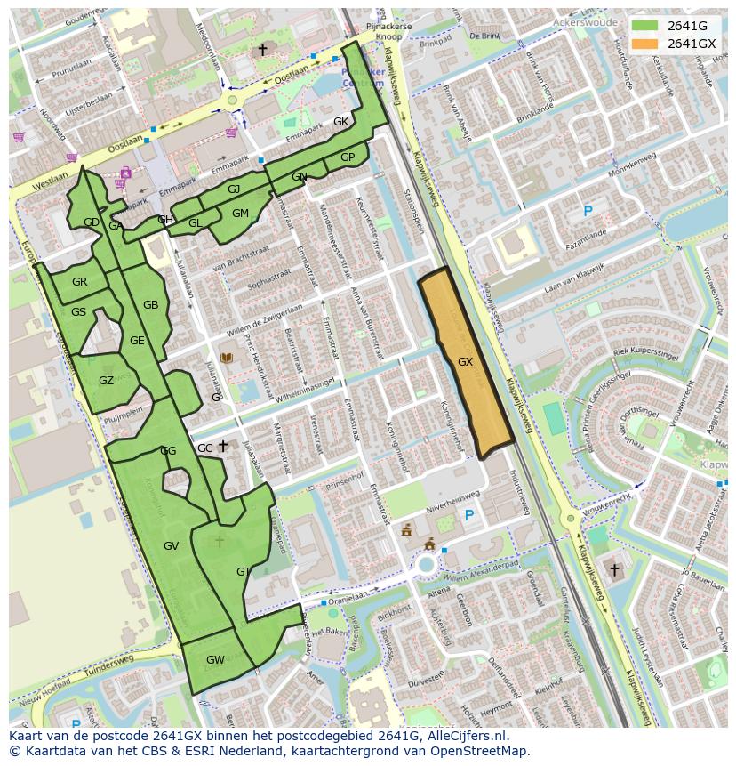 Afbeelding van het postcodegebied 2641 GX op de kaart.