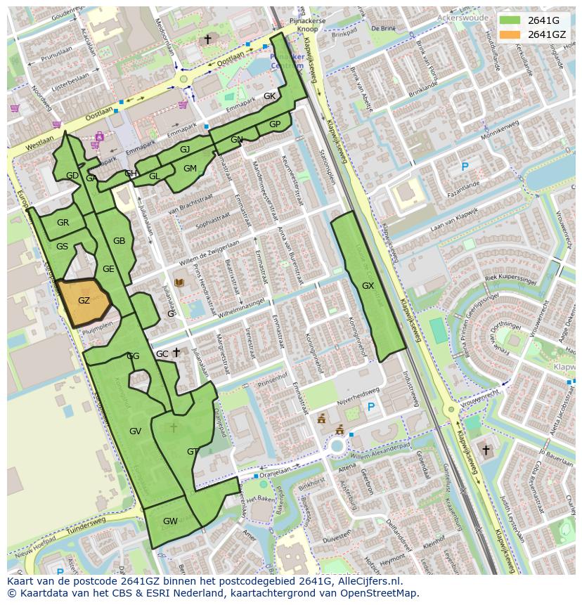 Afbeelding van het postcodegebied 2641 GZ op de kaart.