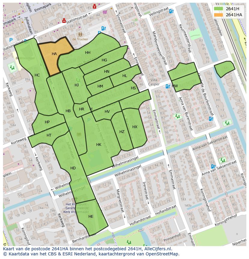 Afbeelding van het postcodegebied 2641 HA op de kaart.