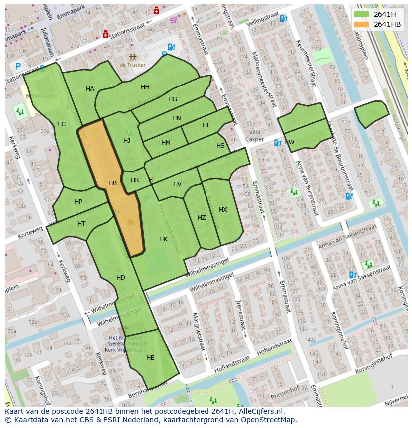 Afbeelding van het postcodegebied 2641 HB op de kaart.
