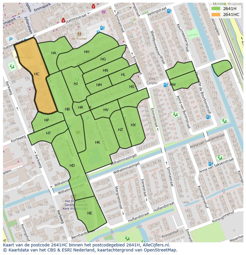 Afbeelding van het postcodegebied 2641 HC op de kaart.