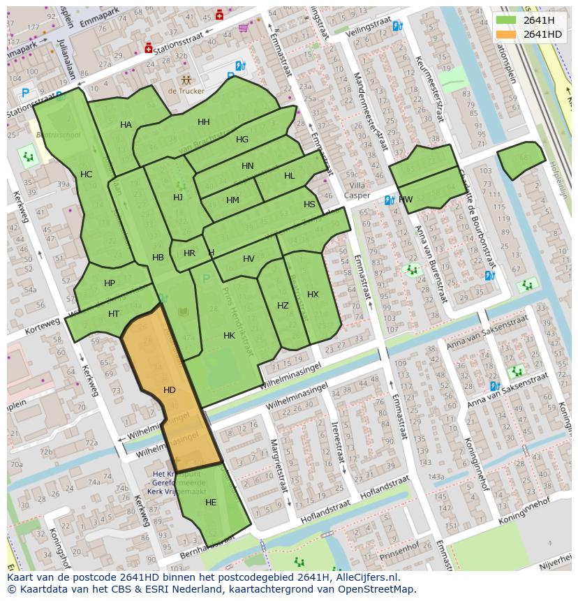 Afbeelding van het postcodegebied 2641 HD op de kaart.
