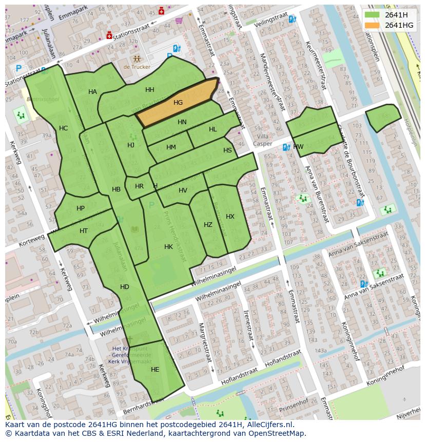 Afbeelding van het postcodegebied 2641 HG op de kaart.