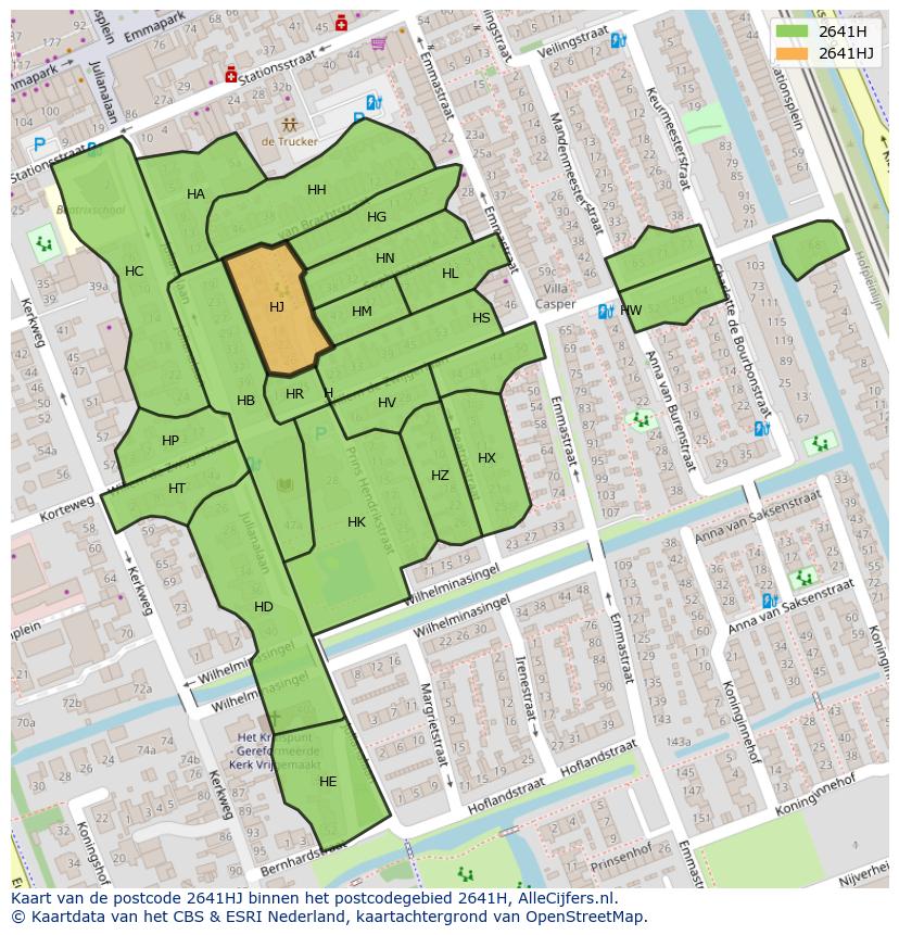 Afbeelding van het postcodegebied 2641 HJ op de kaart.