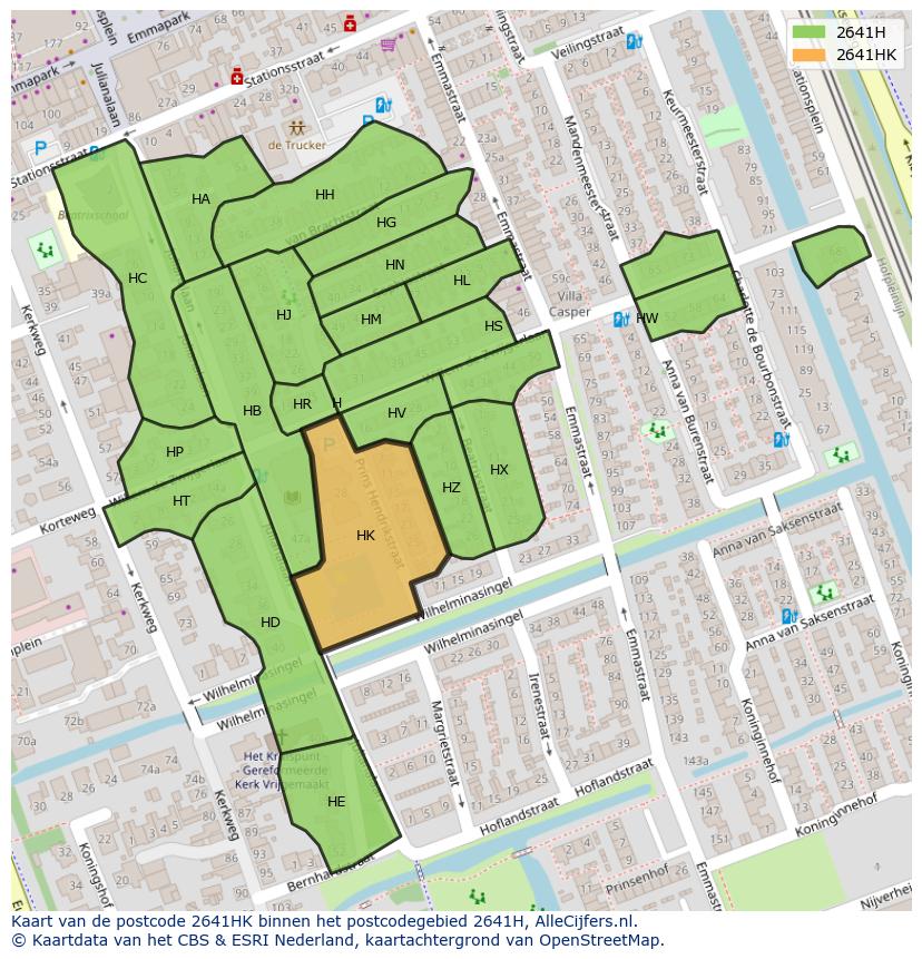 Afbeelding van het postcodegebied 2641 HK op de kaart.