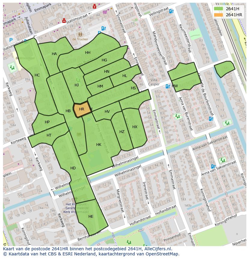 Afbeelding van het postcodegebied 2641 HR op de kaart.