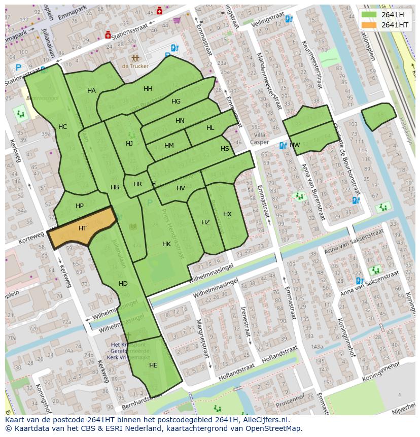 Afbeelding van het postcodegebied 2641 HT op de kaart.