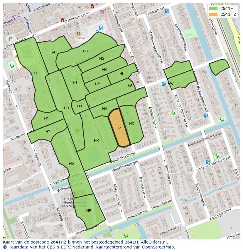 Afbeelding van het postcodegebied 2641 HZ op de kaart.
