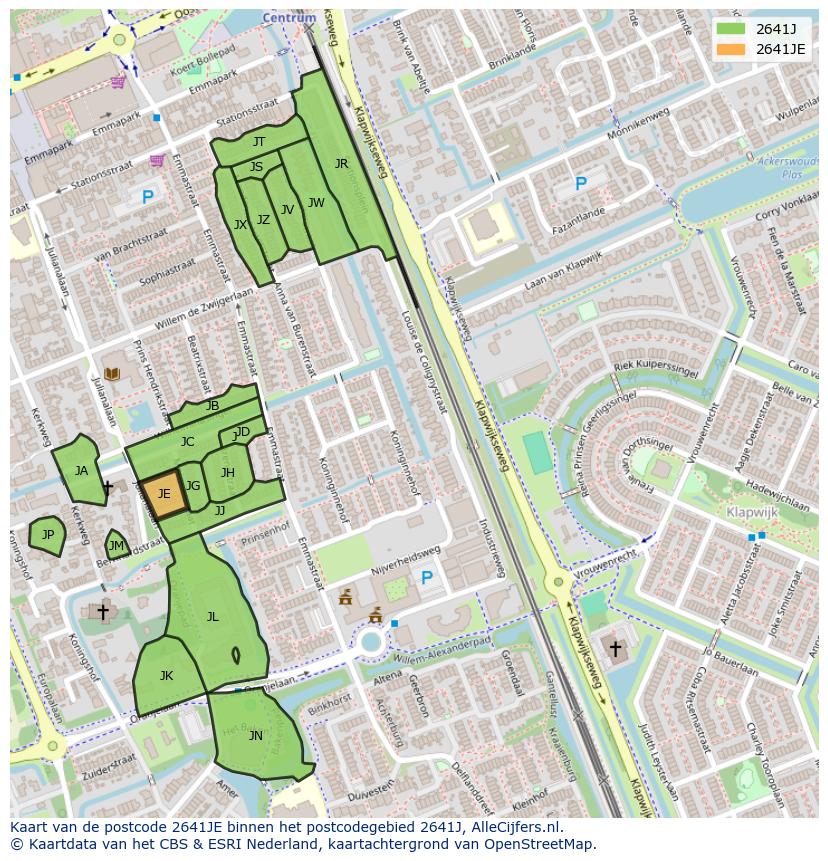 Afbeelding van het postcodegebied 2641 JE op de kaart.