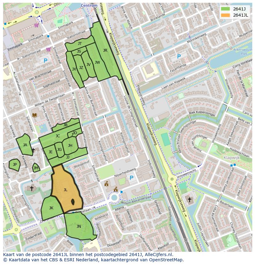 Afbeelding van het postcodegebied 2641 JL op de kaart.