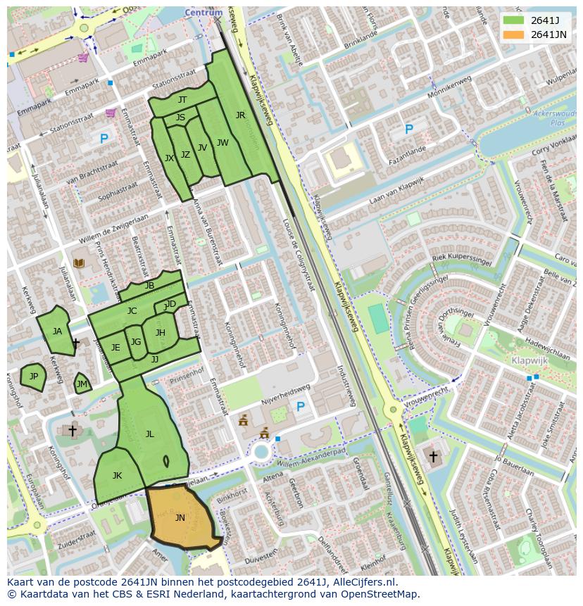 Afbeelding van het postcodegebied 2641 JN op de kaart.