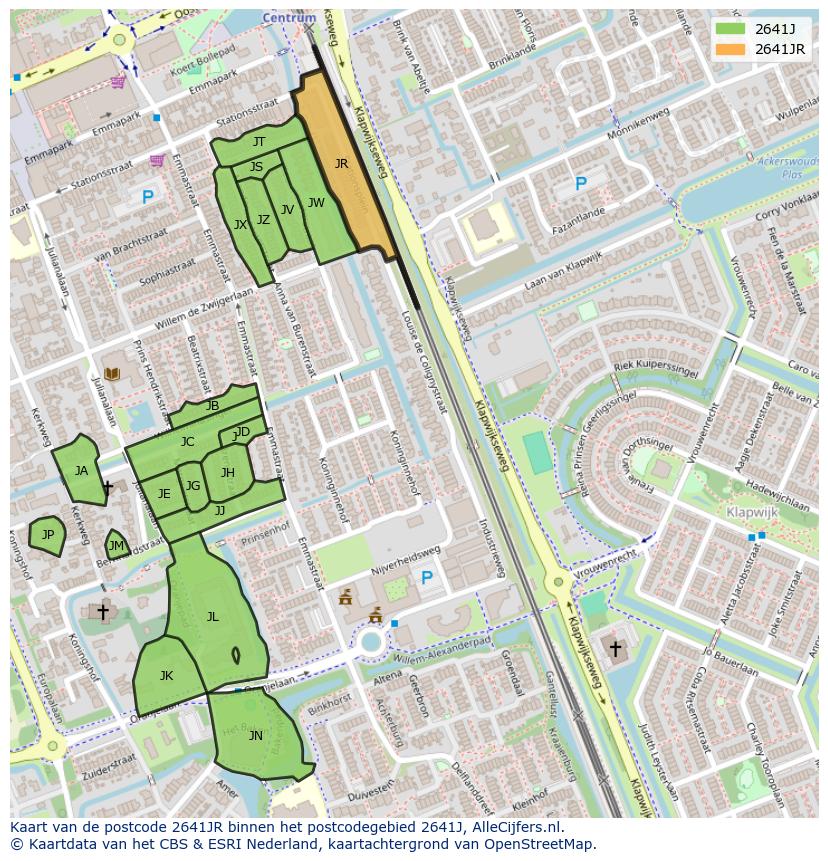 Afbeelding van het postcodegebied 2641 JR op de kaart.