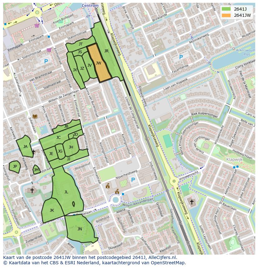 Afbeelding van het postcodegebied 2641 JW op de kaart.
