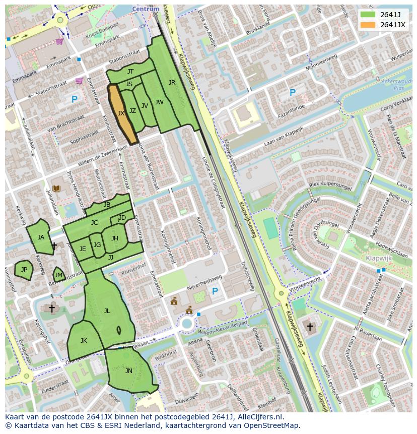 Afbeelding van het postcodegebied 2641 JX op de kaart.