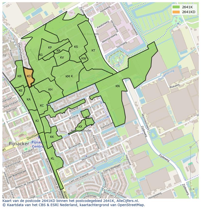 Afbeelding van het postcodegebied 2641 KD op de kaart.