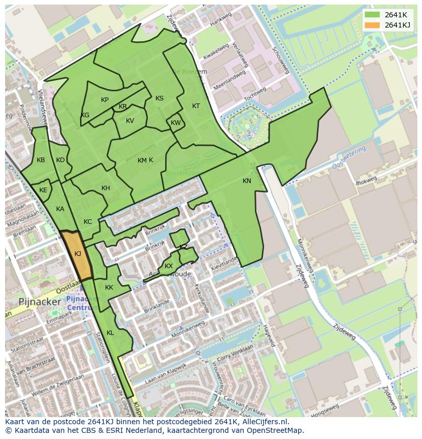 Afbeelding van het postcodegebied 2641 KJ op de kaart.