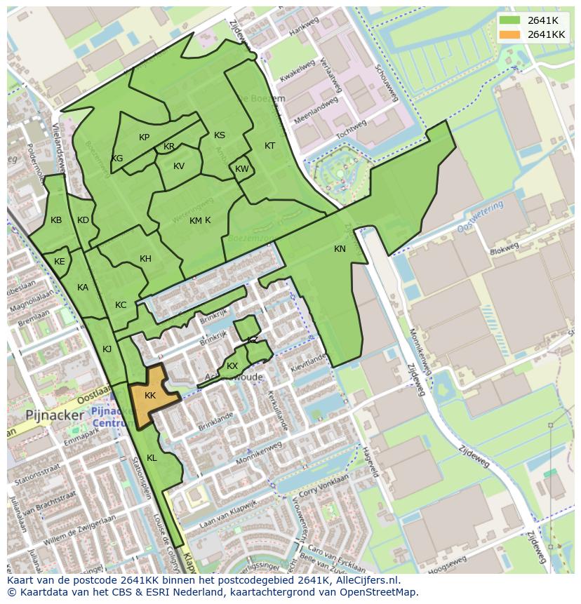 Afbeelding van het postcodegebied 2641 KK op de kaart.