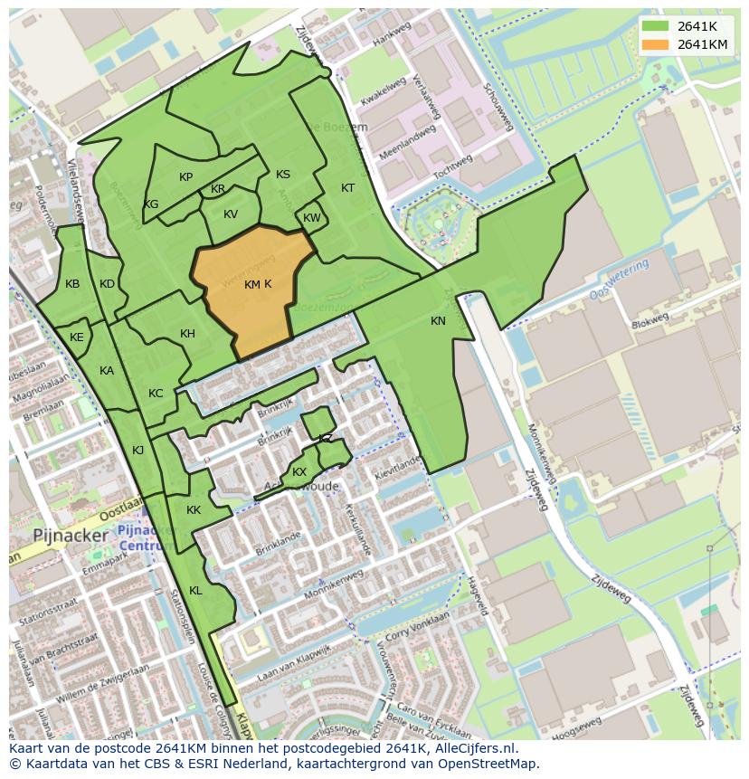 Afbeelding van het postcodegebied 2641 KM op de kaart.